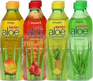 Iberia Aloe Vera Drink with Pure Pulp Variety Pack of 8: Original, Mango, Pineapple, Strawberry - Natural Hydration & Digestion