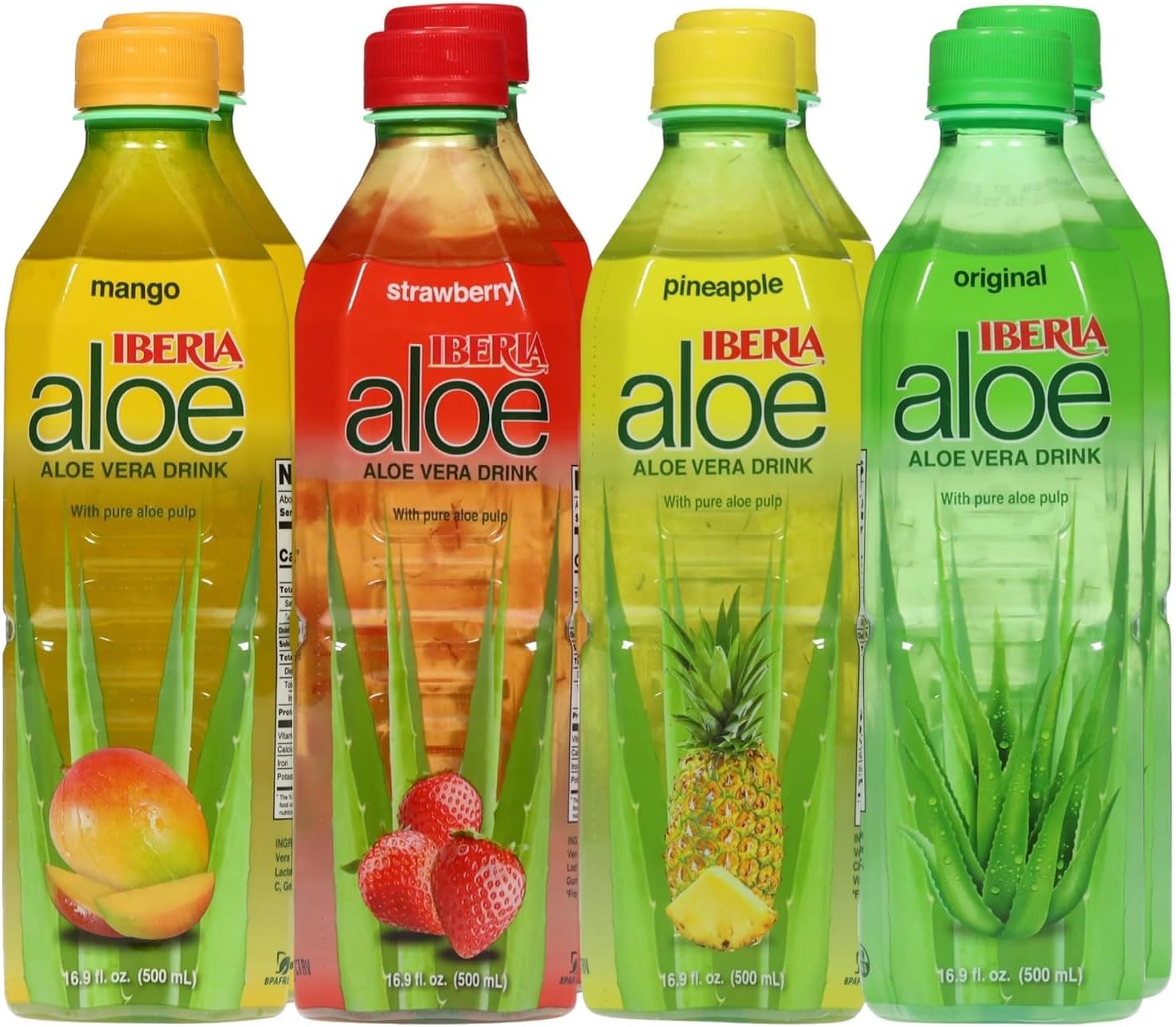 Aloe Vera Drink with Pure Aloe Pulp, Variety, (Pack of 8) 2 x Original, 2 x Mango, 2 x Pineapple, 2 x Strawberry
