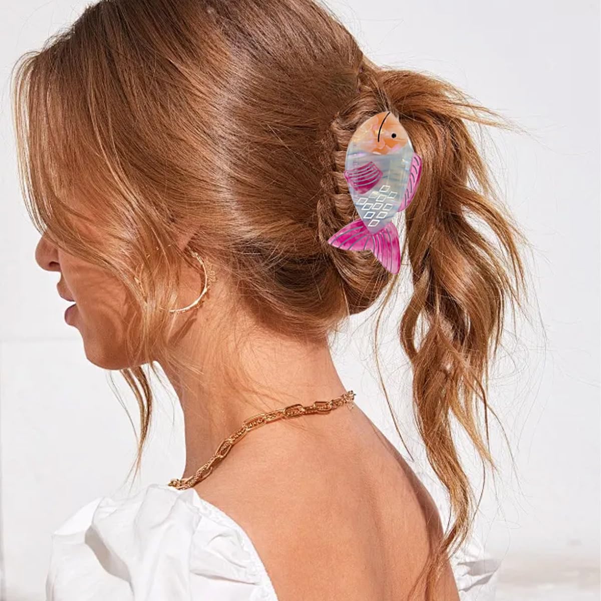2 PCS Acrylic Fish Hair Claw Clip Large Unique Fish Tail Hair Clips Fashion Nonslip Hair Catch Barrette Cellulose Acetate Hair Clamps Ocean Animal Hair Accessories for Woman Girls Thick & Thin Hair - Image 6