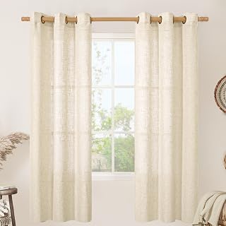 LAMIT Linen Semi Sheer Curtains 72 Inches Long for Bedroom 2 Panels