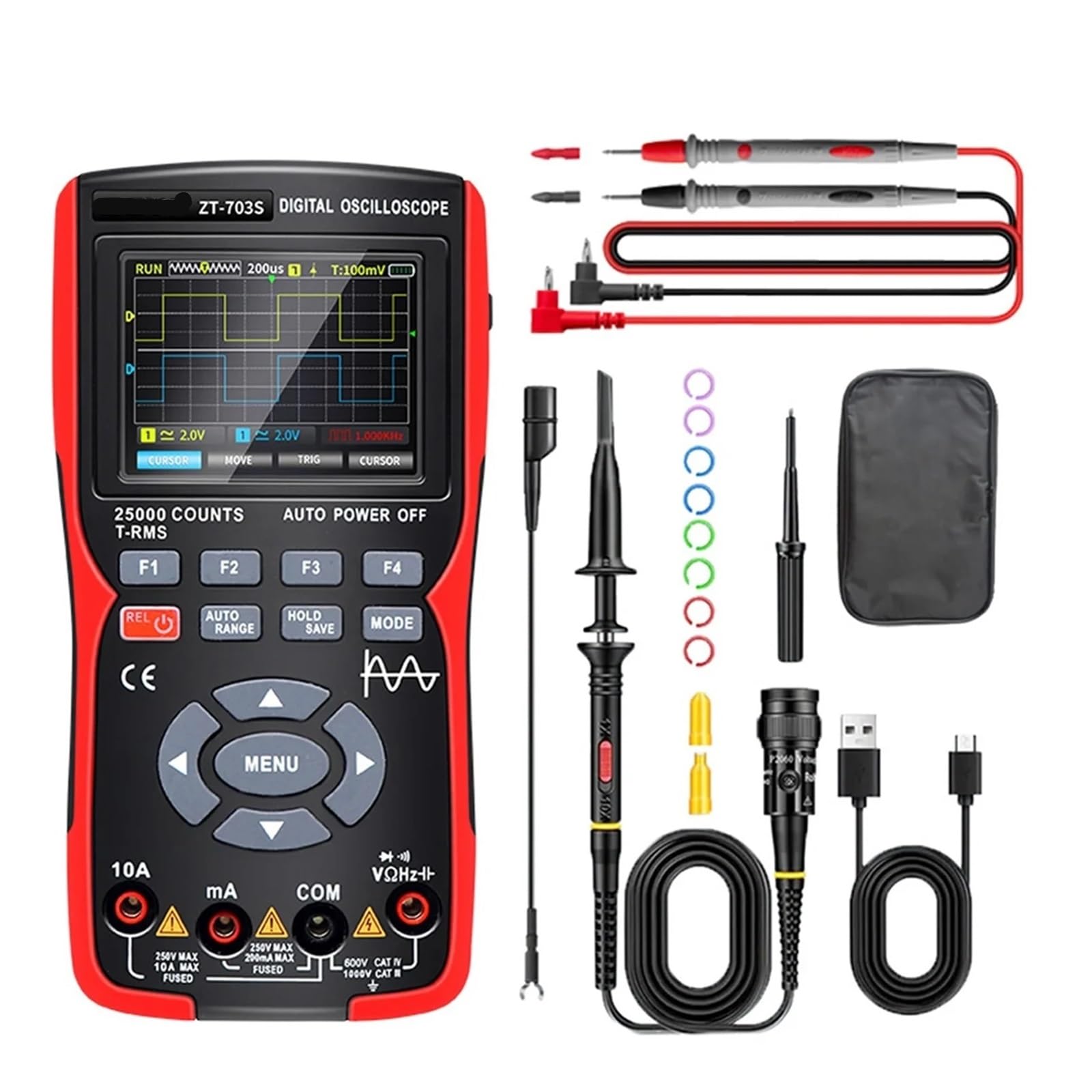 Oszilloskop-Multimeter ZT703S 3in1 Digital-Oszilloskop-Multimeter 50MHz 280MS Rate PC Wellenform Datenspeicherung Dual Generator,zur Messung
