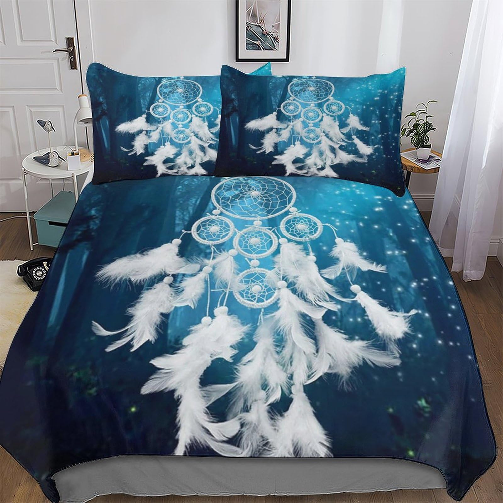 LLXXHH Dreamcatcher Quilt Cover Super-Soft Bedding Set Comfortable Printed Duvet Cover Sets with Pillowcases for Adults Kids Double (200x200cm)