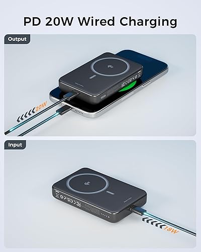 Miniatura 8 de TESSAN Cargador portátil magnético esencial de viaje, certificado Qi2, batería de banco de energía inalámbrica de 10,000 mAh, PD22.5W para carga