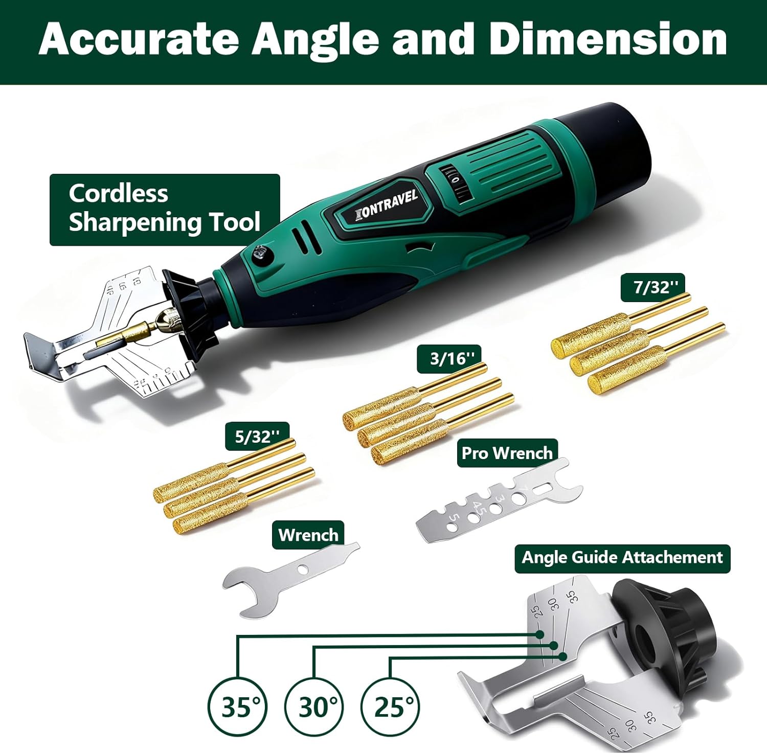Cordless Chainsaw Sharpener,12V Electric Chainsaw Sharpener Tool with 2PSC Batteries,9 File Diamond Sharpening Wheels(3 Sizes),High Speed Chainsaw Chain Sharpener Kit with Titanium Plated Diamond Bits