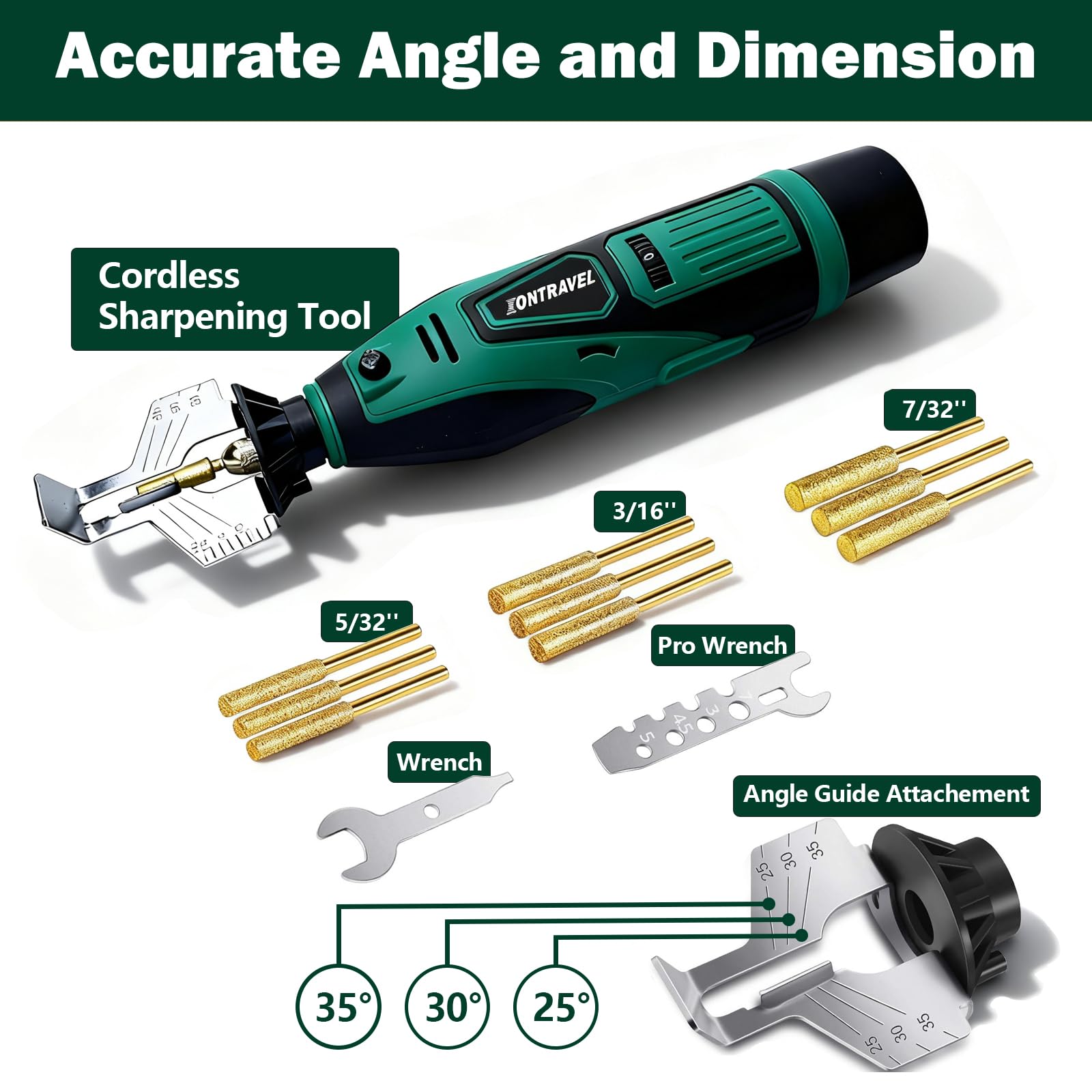Afilador de motosierra inalámbrico, herramienta afiladora eléctrica de 12 V con 54 accesorios de afilador y baterías 2 psc, kit de afilador de cadena de motosierra de alta velocidad con puntas de