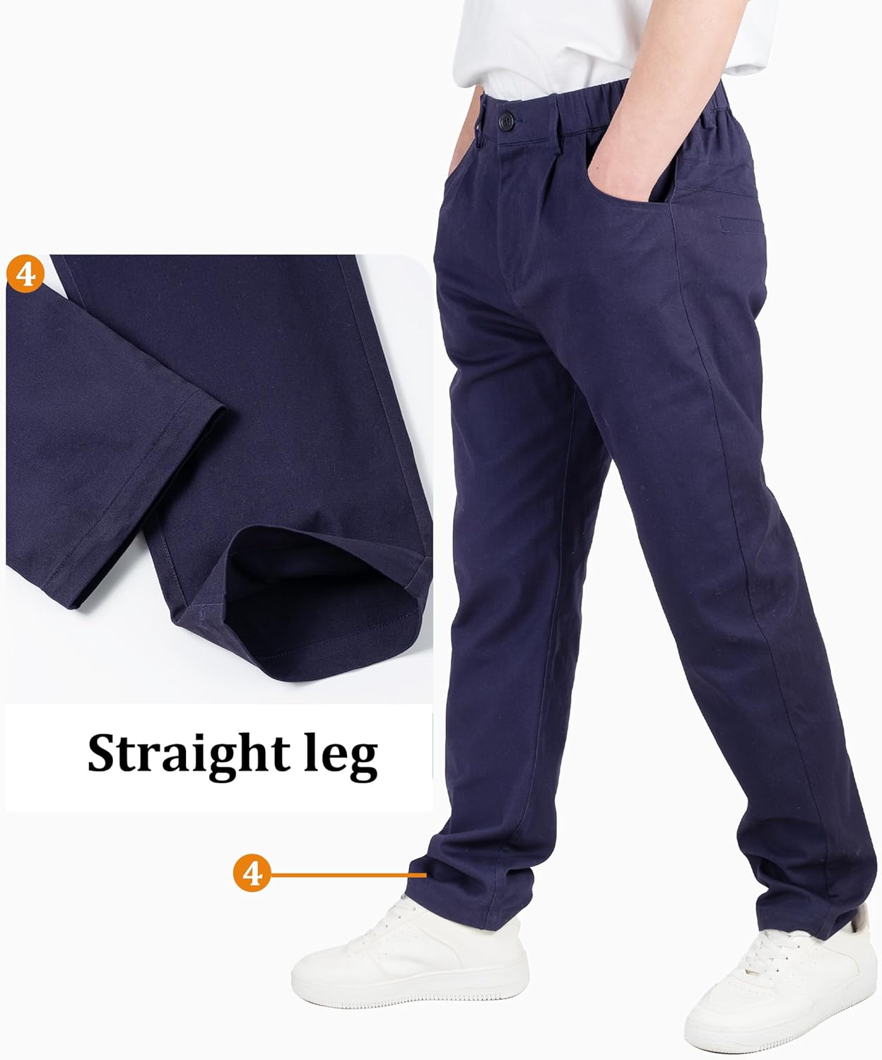 CAMLAKEE Boys' Pleated Dress Pants Kids Elastic Waist Twill Straight Leg School Uniform Pants - Image 5