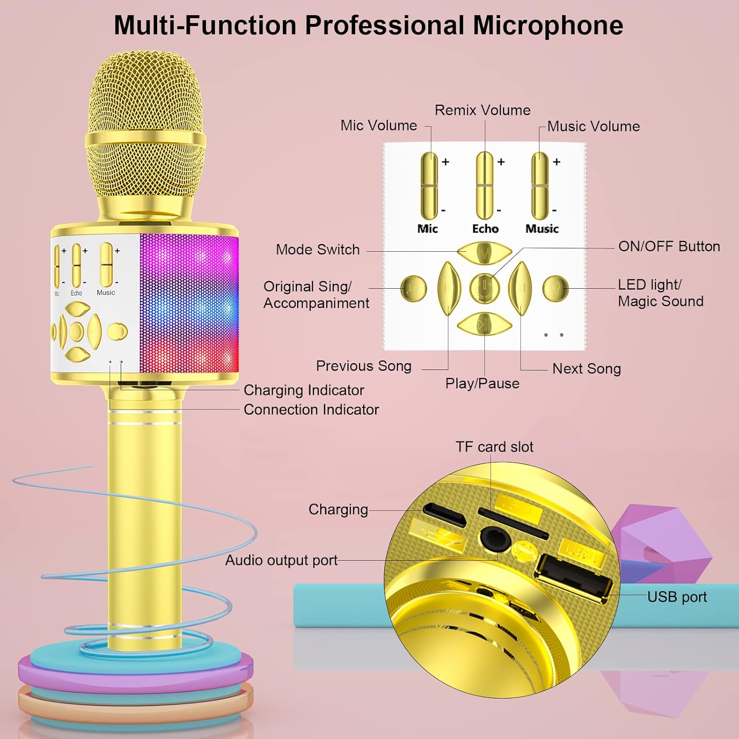 Wowstar Karaoke Wireless Microphone, Bluetooth Handheld Microphones for