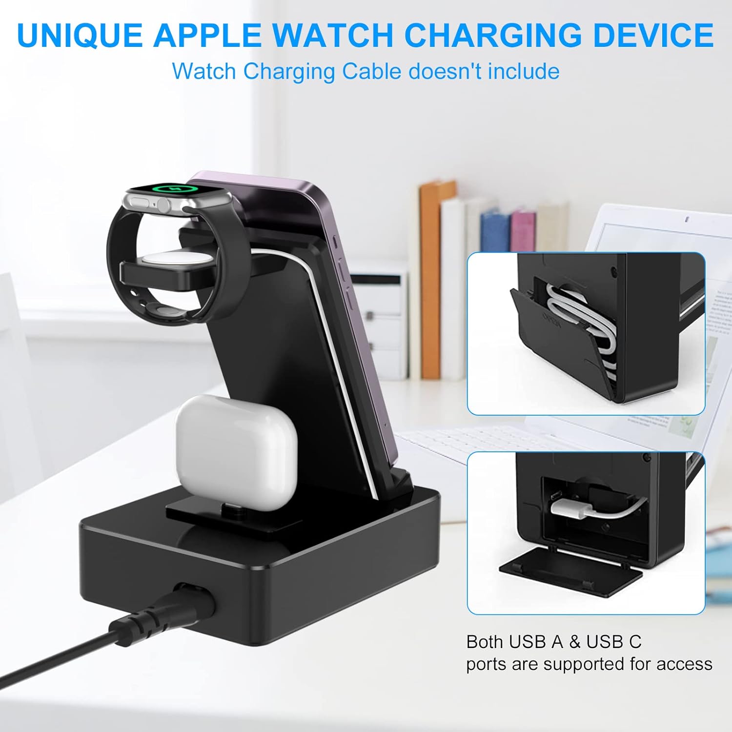 Image showing a smartphone charging vertically and horizontally on the wireless charging station.