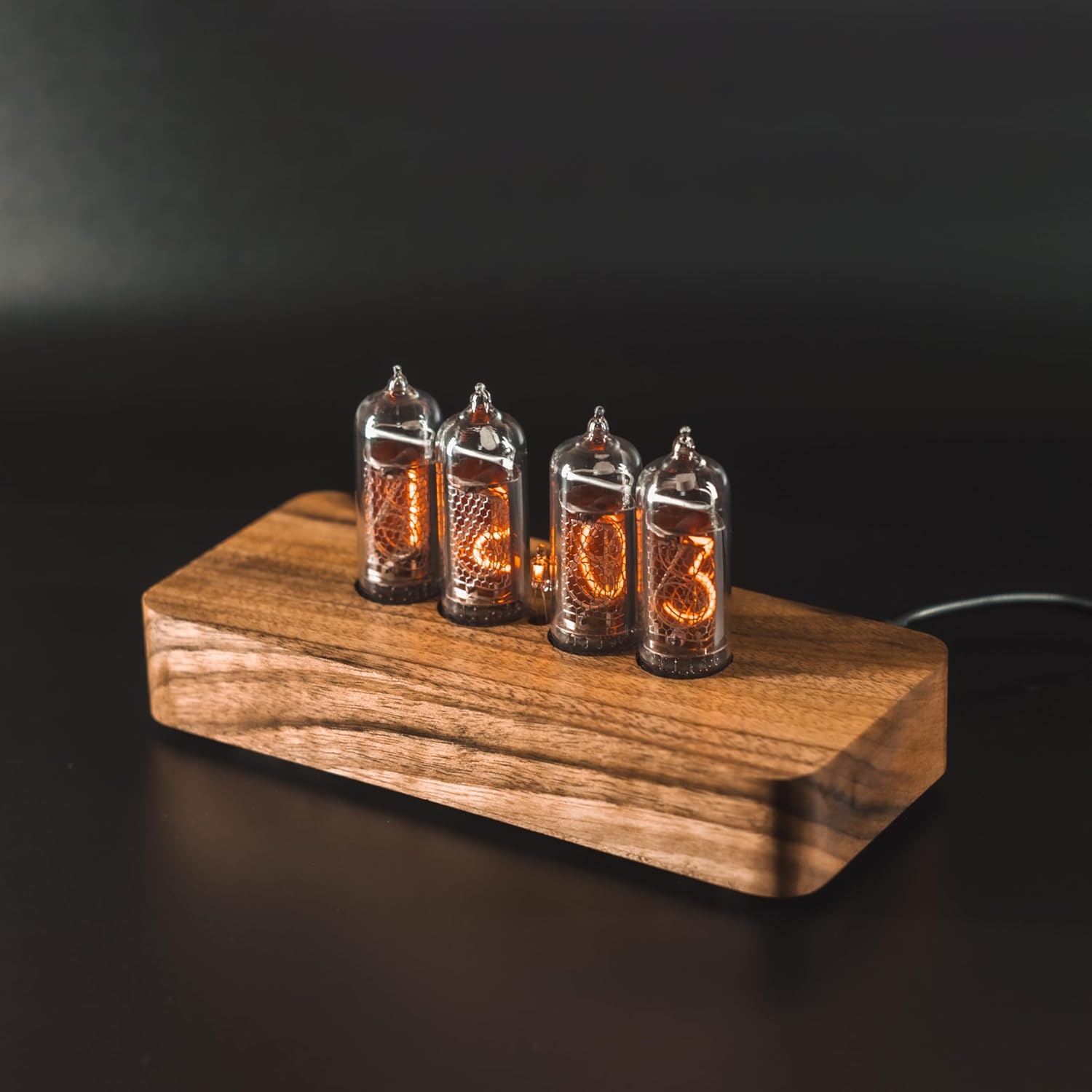 Nixie Star Authentic Nixie Tube Clock Bundle with Spare Nixie Tube, Motion Temperature Humidity Sensors, Dual RGB LED Backlight, Alarm Clock, Visual Effects (Walnut Rounded, IN-14)