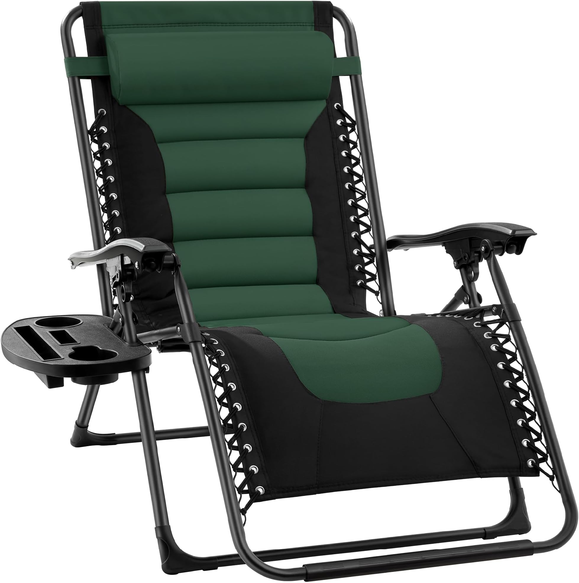 Best Choice Products Oversized Padded Zero Gravity Chair, Folding Outdoor Patio Recliner, XL Anti Gravity Lounger for Backyard w/Headrest, Cup Holder, Side Tray, Polyester Mesh - Forest Green