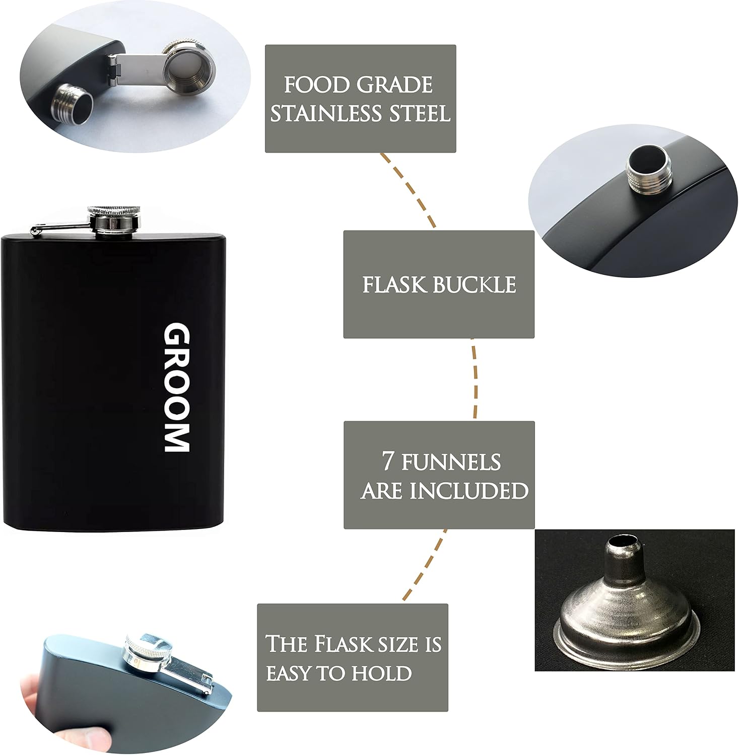 PartyGifts&beyond Groomsmen Proposal Gifts, Bachelor Party Gifts - Set of 7 Groomsmen Flasks Groom Hip Flasks for Liquor for Men(WD-Bold)