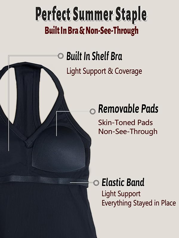 Danysu Halter Top with Built in Bra Workout Ribbed Black Tank Tops 2XL image 4