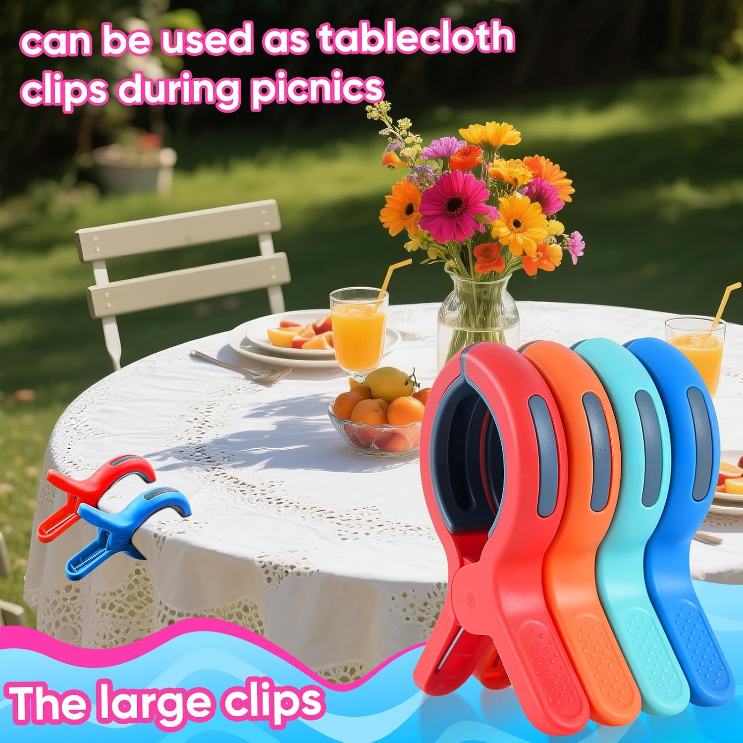 HiGift Large Beach Towel Clips for Beach Chairs, Towel Holder for Pool Lounge Chair on Cruise, 8 Pcs Heavy Duty Clothes Pins Vacation Must Have 4 Trendy Colors (Orange/Blue/Mint Blue/Red)