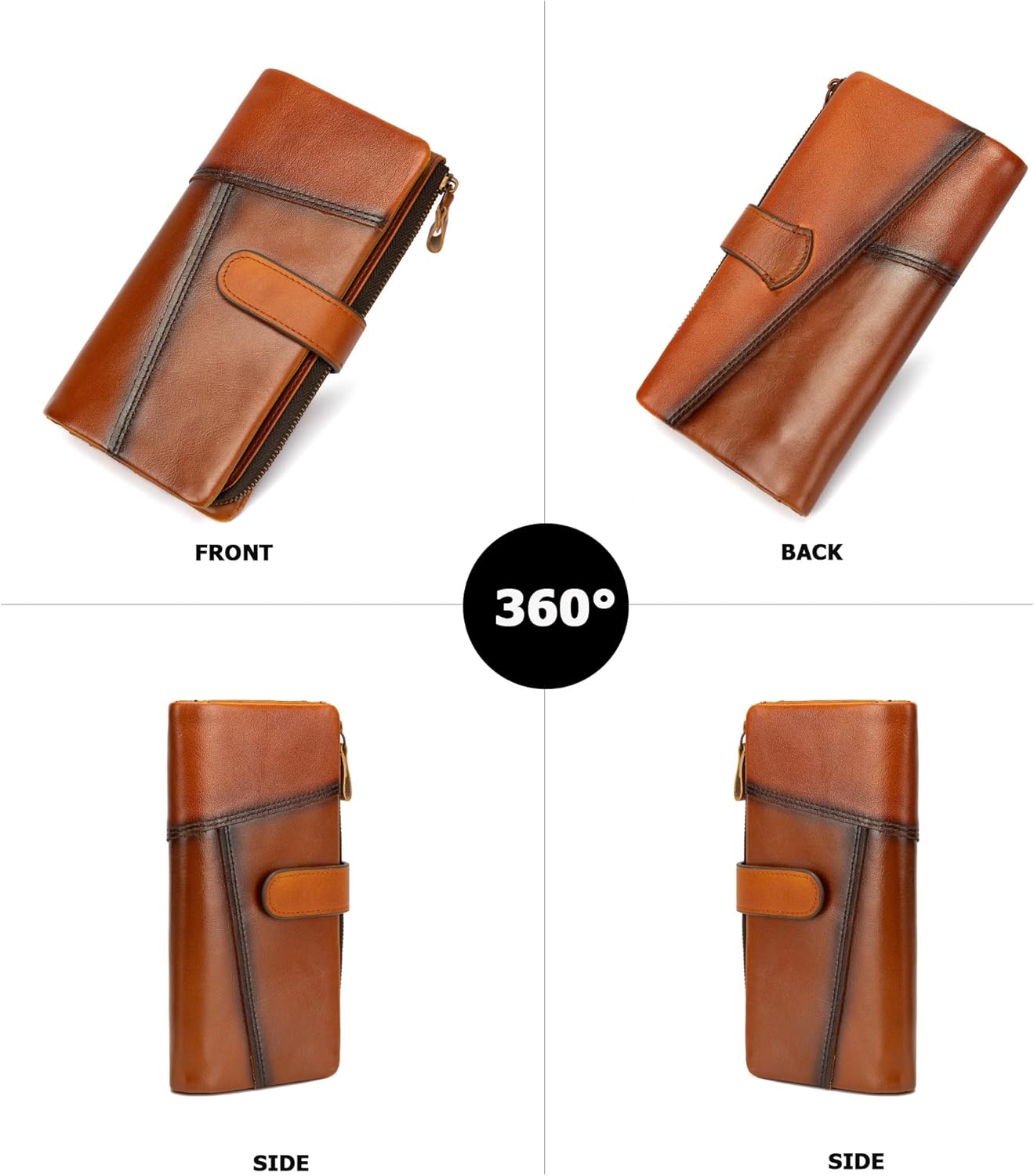 KingTo Genuine Leather Long Wallet for Women Vintage Checkbook Wallets with RFID Blocking Card Holder (Vintage yellow) - Image 3