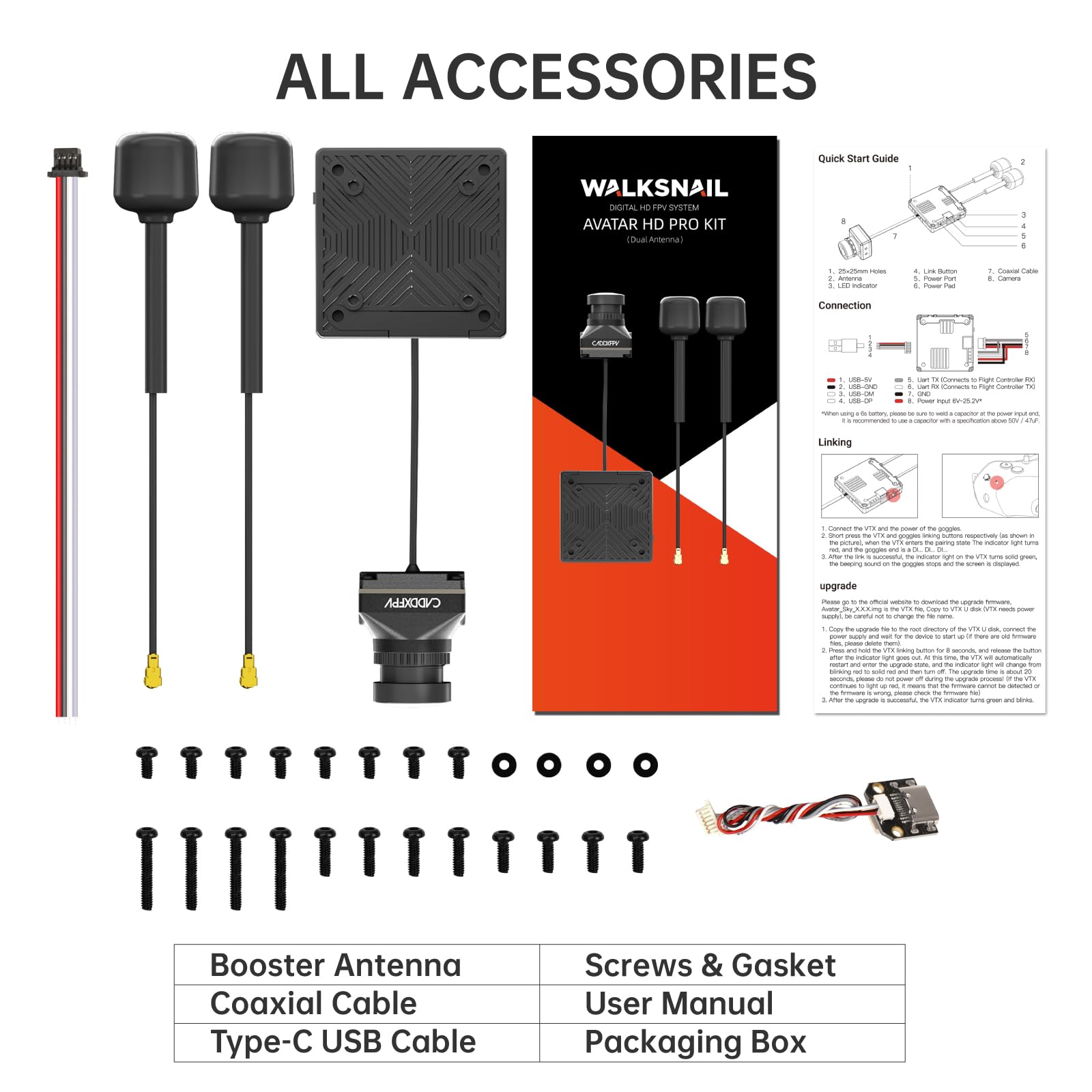 CADDXFPV Walksnail Avatar Pro Kit - Air Unit Pro per drone FPV con eccellente visione notturna, supporto giroscopio, sistema di trasmissione digitale, doppia antenna, bassa latenza 22 ms, portata 4 km