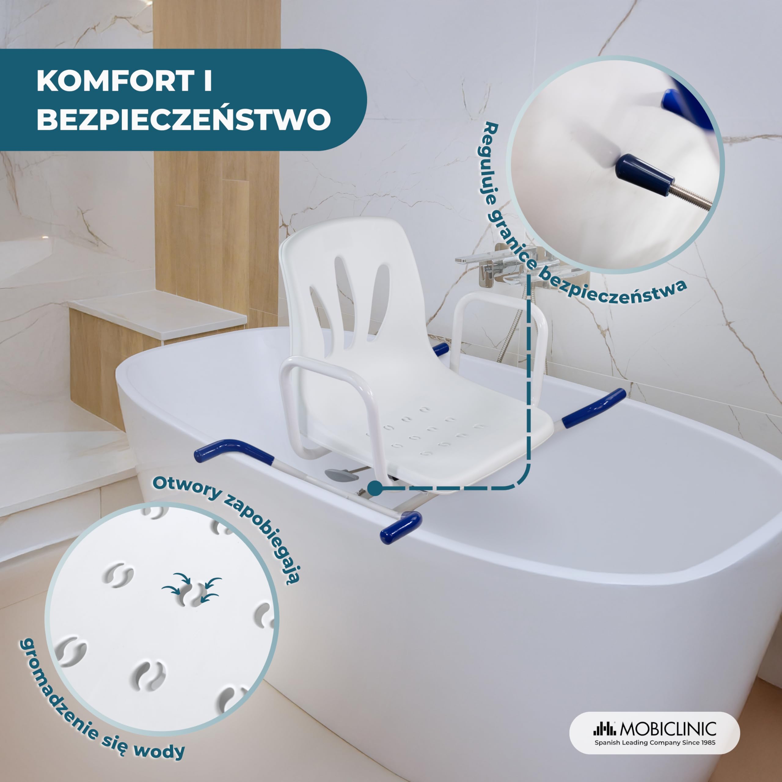 Mobiclinic, obrotowy fotel kąpielowy, podłokietniki i oparcie, anatomiczne, Lake