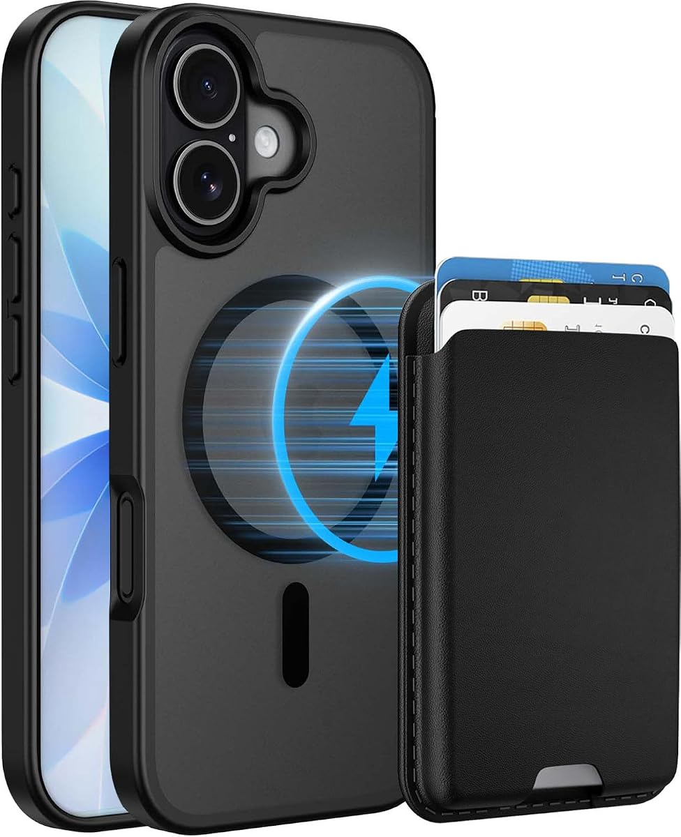 Magnetic for iPhone 17 Wallet Case, 3 Card Holder Black | Compatible with MagSafe, with Detachable Credit Card Slot, Slim Fit, Military Grade Shockproof Protective, Black