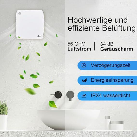 Bathroom Fan 100 mm with Overflow and Backflow Flap Bathroom Extractor Fan