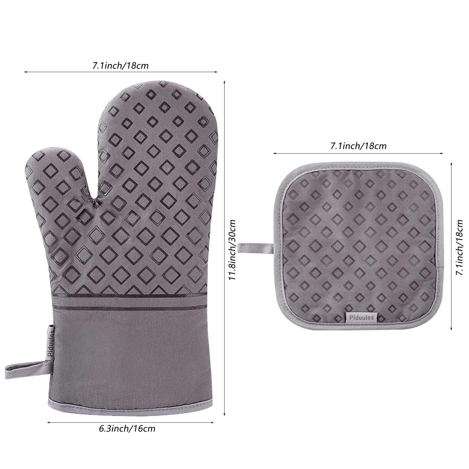 Juego de 4 guantes de horno y soportes para ollas, resistentes al calor, guantes antideslizantes para barbacoa, parrilla, hornear, cocinar, horno, microondas (gris)
