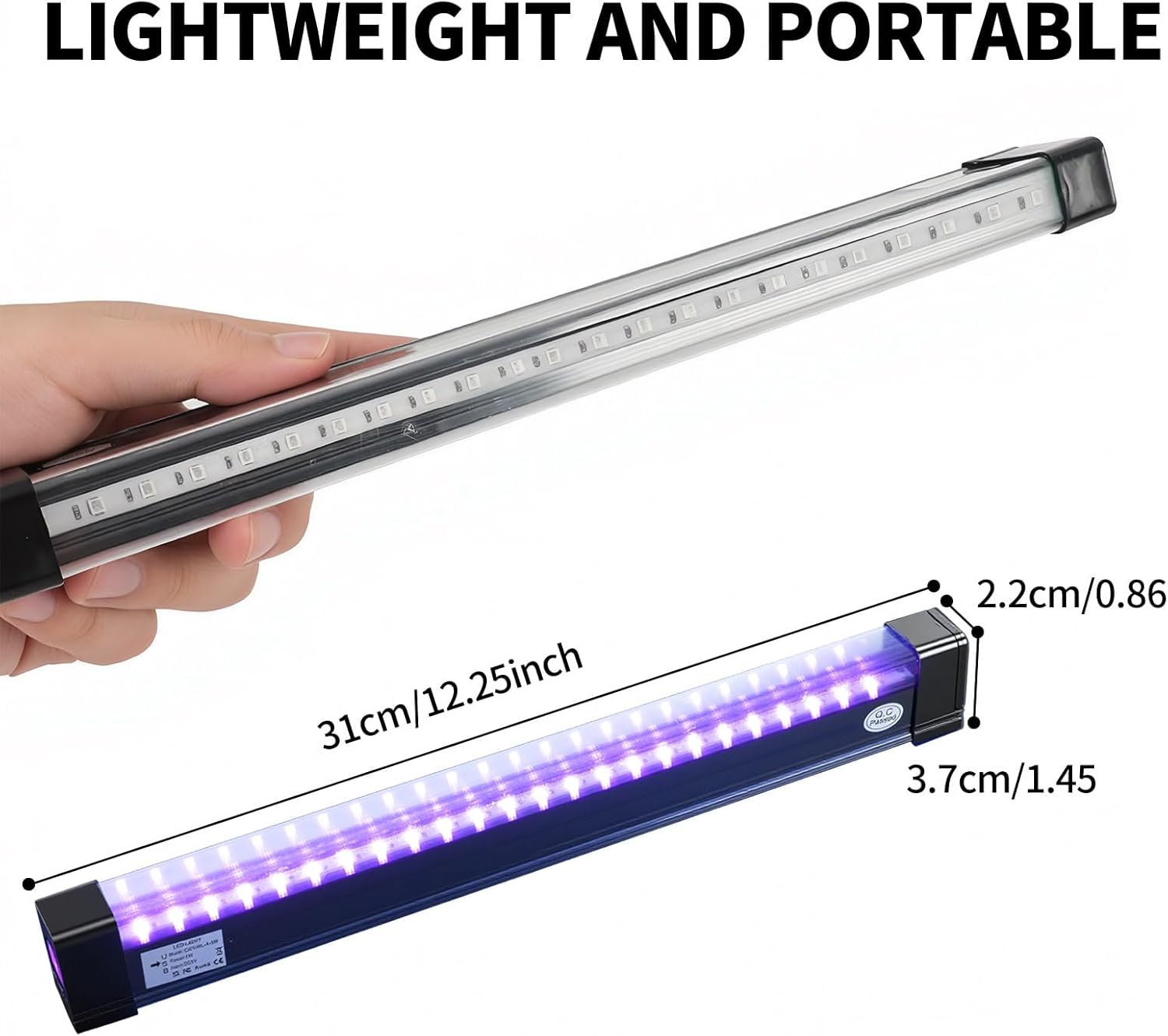 Battery Powered Black Lights for Glow Party 2 Pack, Cordless UV Lights for Halloween,Portable UV Strip Light for Posters, Aquarium, Neon Party，Rechargeable