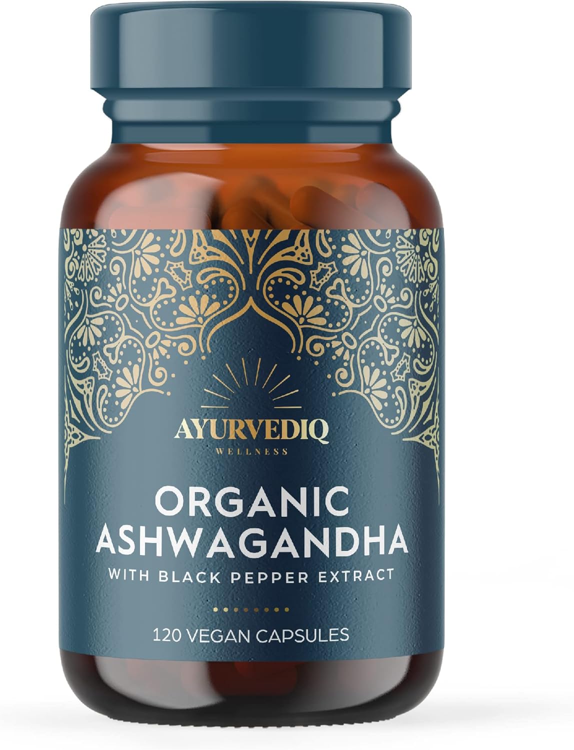 Ayurvediq Wellness, 120 caps Ashwagandha Organic Capsules with Black Pepper Extract, Ayurveda