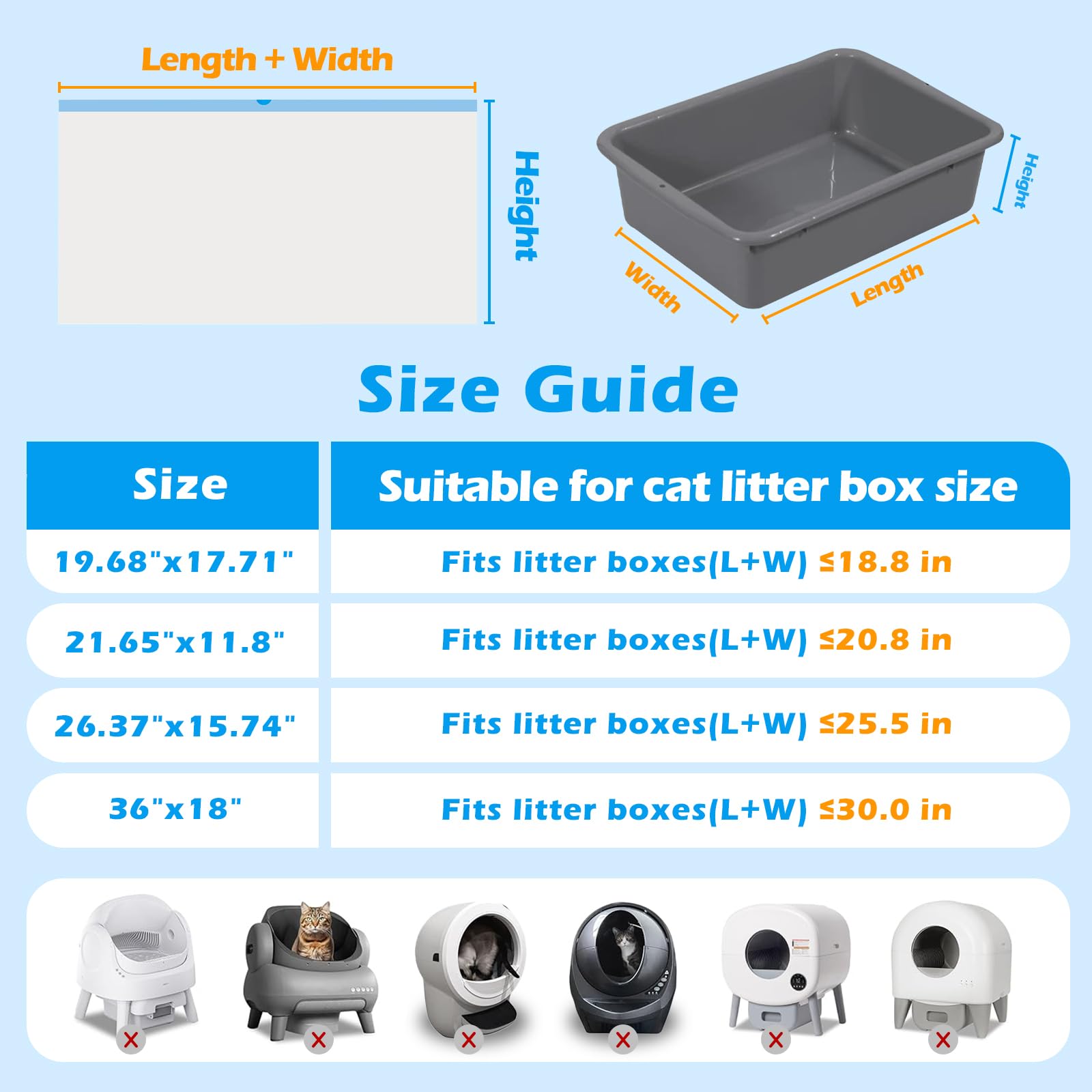 Bolsas de arena para gatos, 60 unidades, 21.65 x 11.8 pulgadas, cierre de cordón, para caja de arena automática, bolsas gruesas para excrementos de gatos, fácil de limpiar, bolsa de robot resistente