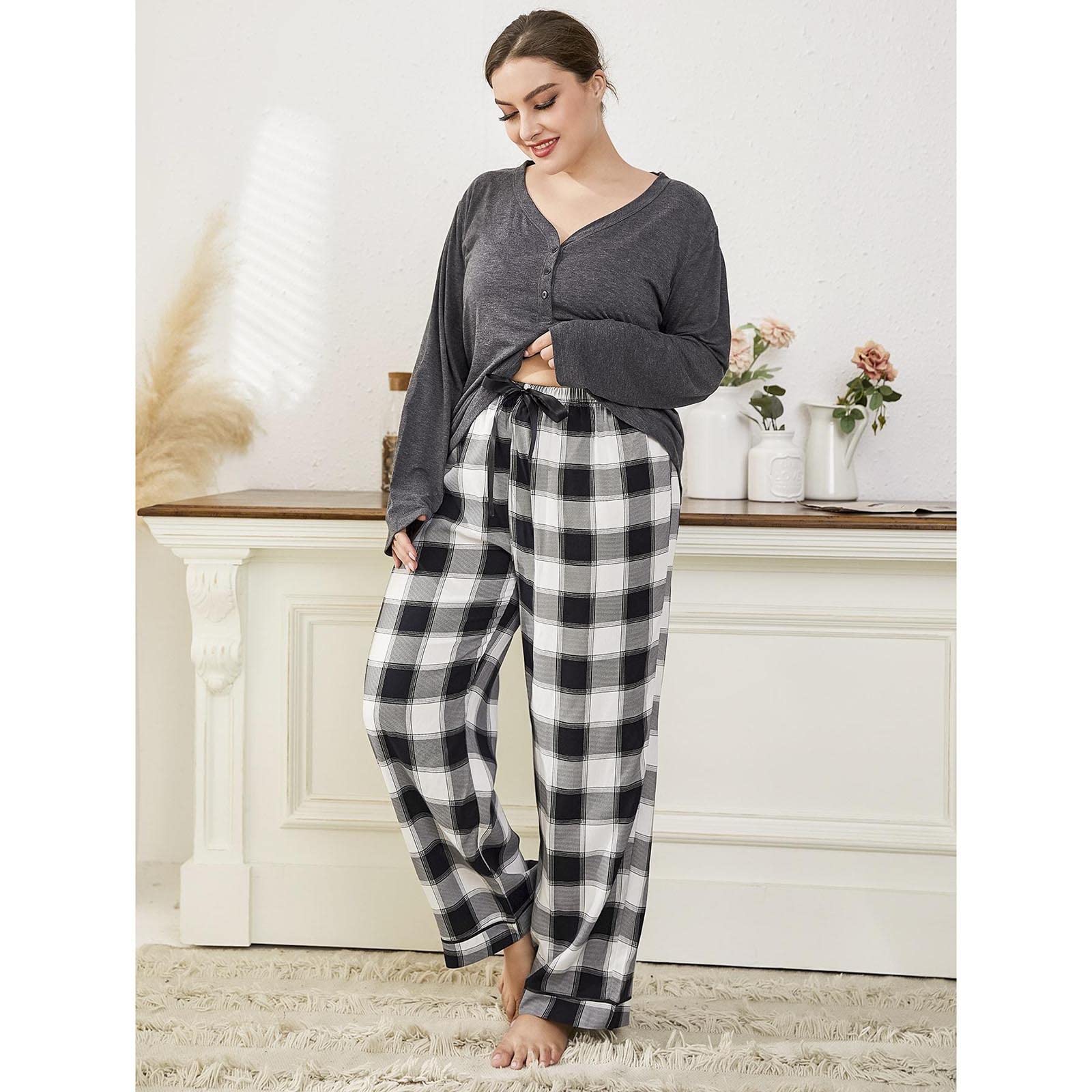 Pyjama Femme Grande Taille Pyjama Femme Grande Taille, Ensemble de Pyjama Femme, Vêtements de Nuit Manches Longues