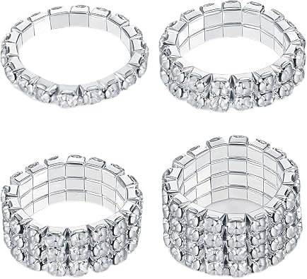 4 PCS Diamond Rings, Stackable Stretchy Diamond Rings for Women Wedding