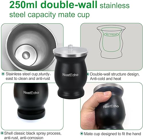 Miniatura 3 de Taza y tazas Yerba Mate taza y tazas forma de calabaza con un juego de estructura de acero inoxidable de doble pared