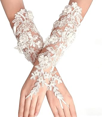 White Rhinestone Bridal Gloves, Crochet Tie-Up Glove for Weddings, Formal Events, Parties