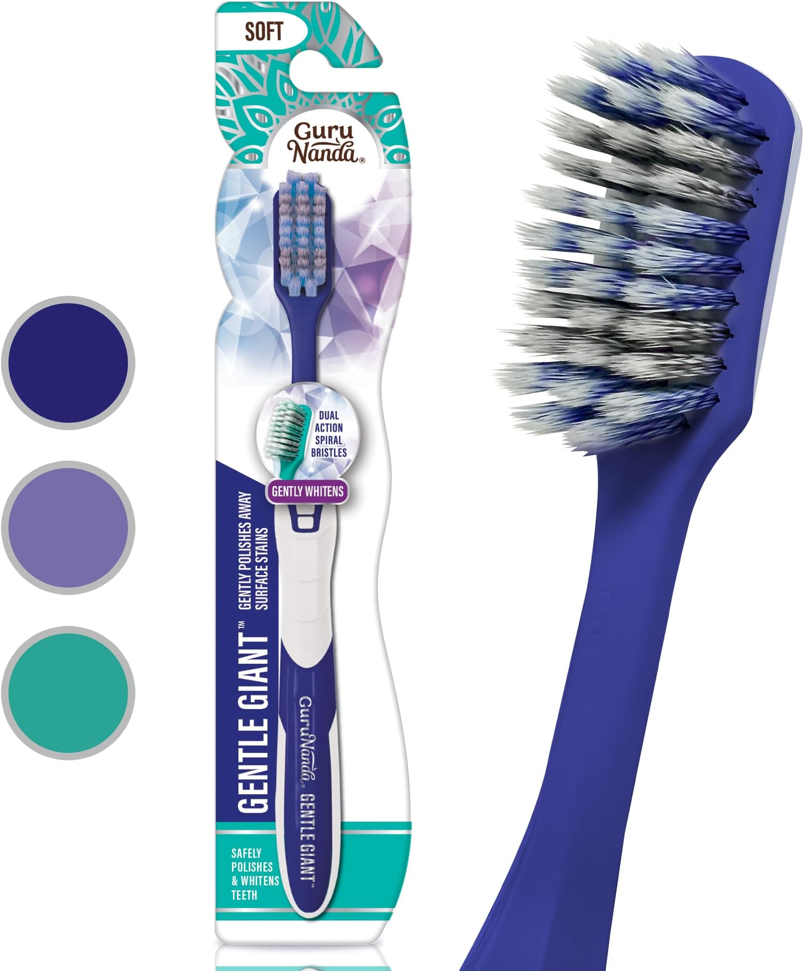 Whitening Toothbrush with Flossing Spiral Bristles & Rubberized Ergonomic Handle for Non-Slip Grip, Helps in Teeth Whitening & Polishing - 1 Ct