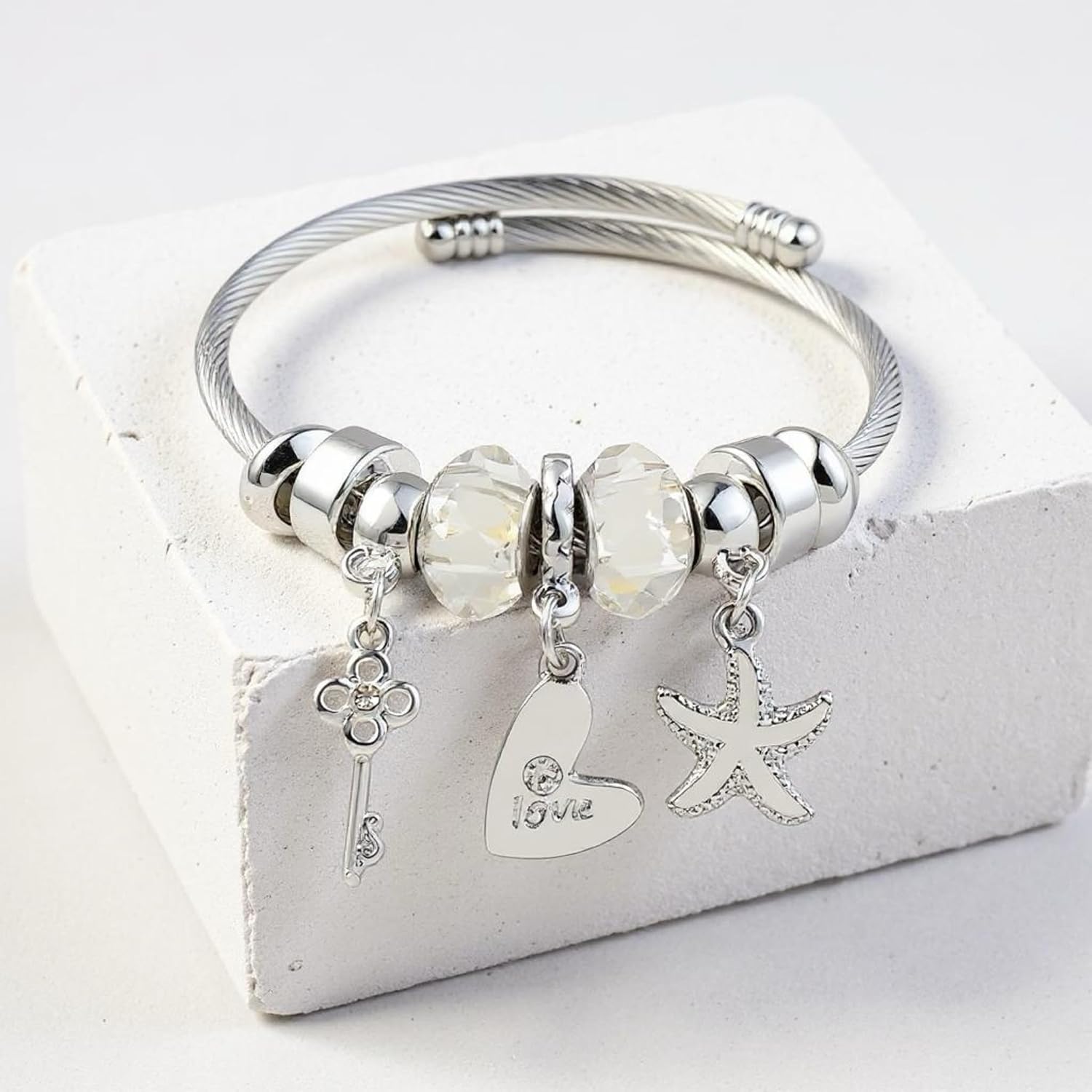 Zoe's Jewelry Stainless Steel Charm Bracelet, 8-9 Inch Adjustable Bangle with Butterfly Charms, Silver, Multi-color