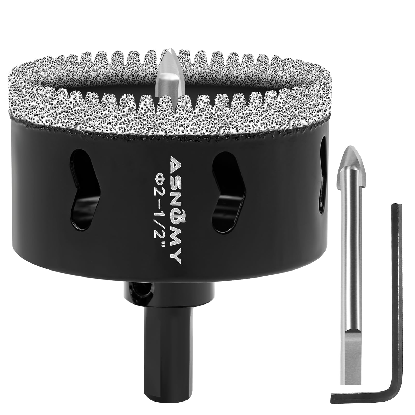 Photo 1 of 2-1/2 Inch Diamond Hole Saw with Pilot Drill Bit, 2-1/2" Serrated Brazing Tile Hole Saw Diamond Core Drill Bits with Guiding Bit for Ceramic Porcelain Tile Glass Stone Granite Marble