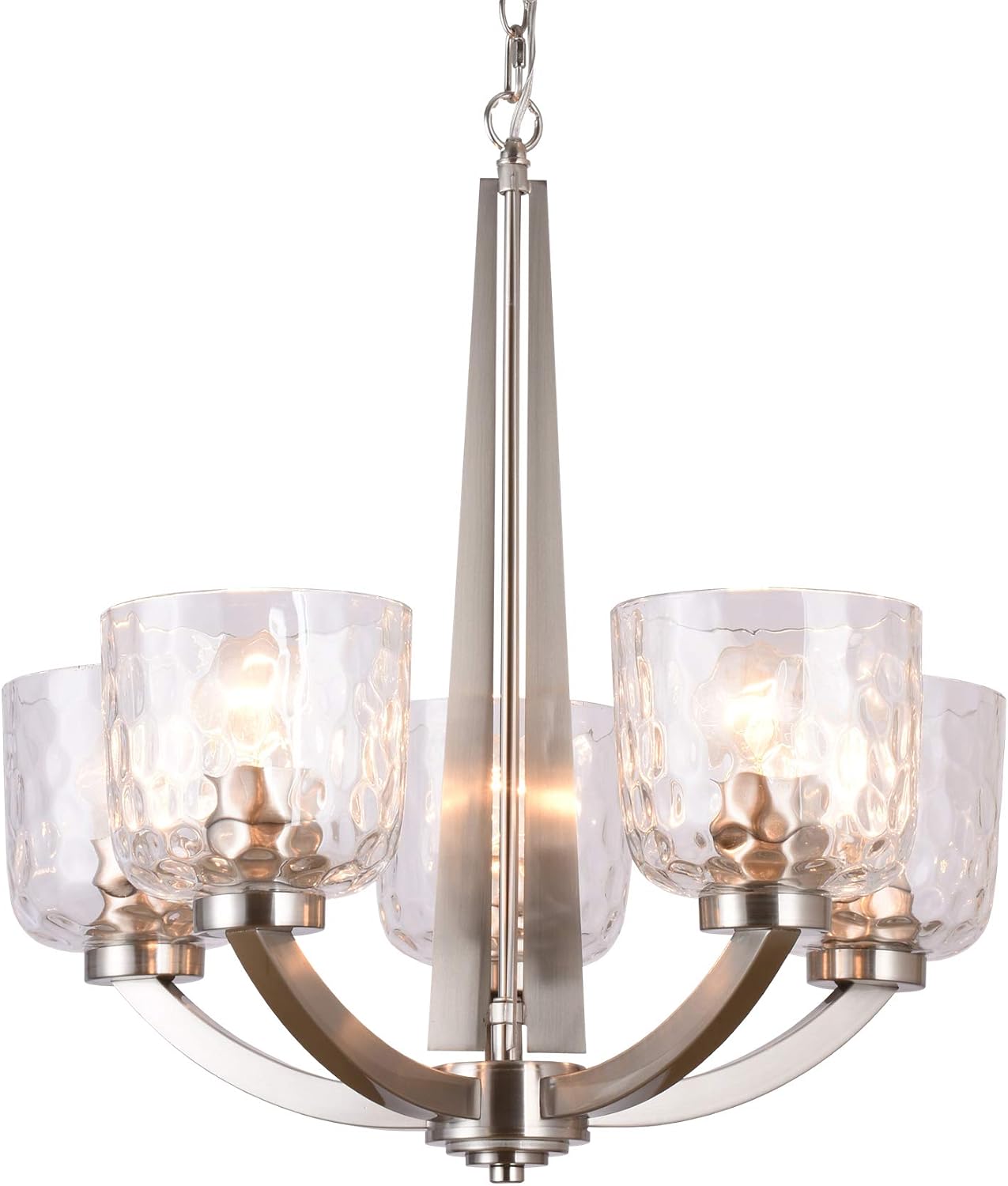 ALICE HOUSE 22" 5-Light E26 Large Chandelier Brushed Nickel Modern Style Hammered Glass Traditional Hanging Pendant Lighting Fixture for Living Room, Dining Room, Kitchen, Bedroom AL6091-H5