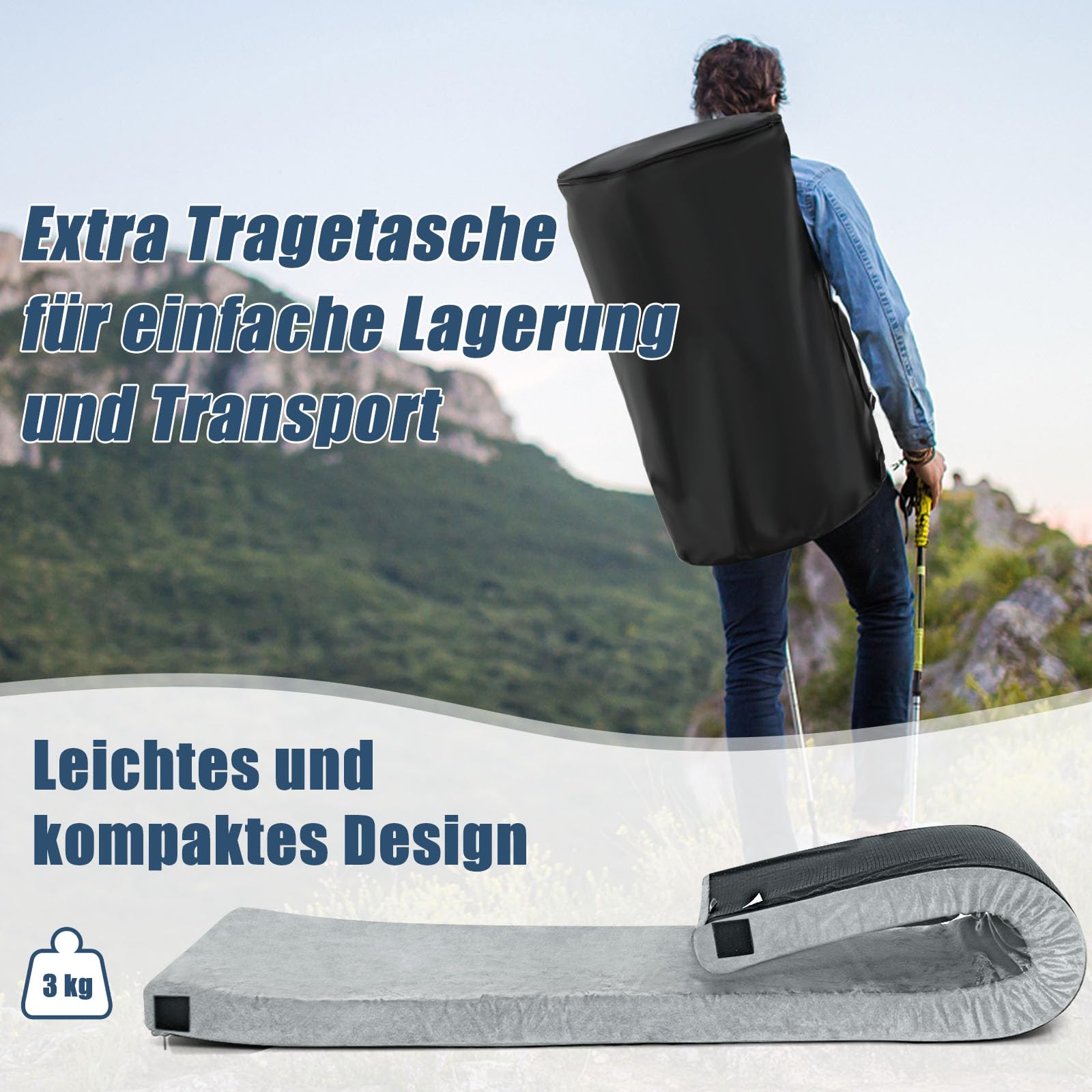 COSTWAY Memory-Schaum Camping Matratze, aufrollbare Campingmatte mit wasserdichter Beschichtung, Rutschfester Unterseite & Tragetasche, Bodenmatratze, Schlafmatte, Schlafmatratze