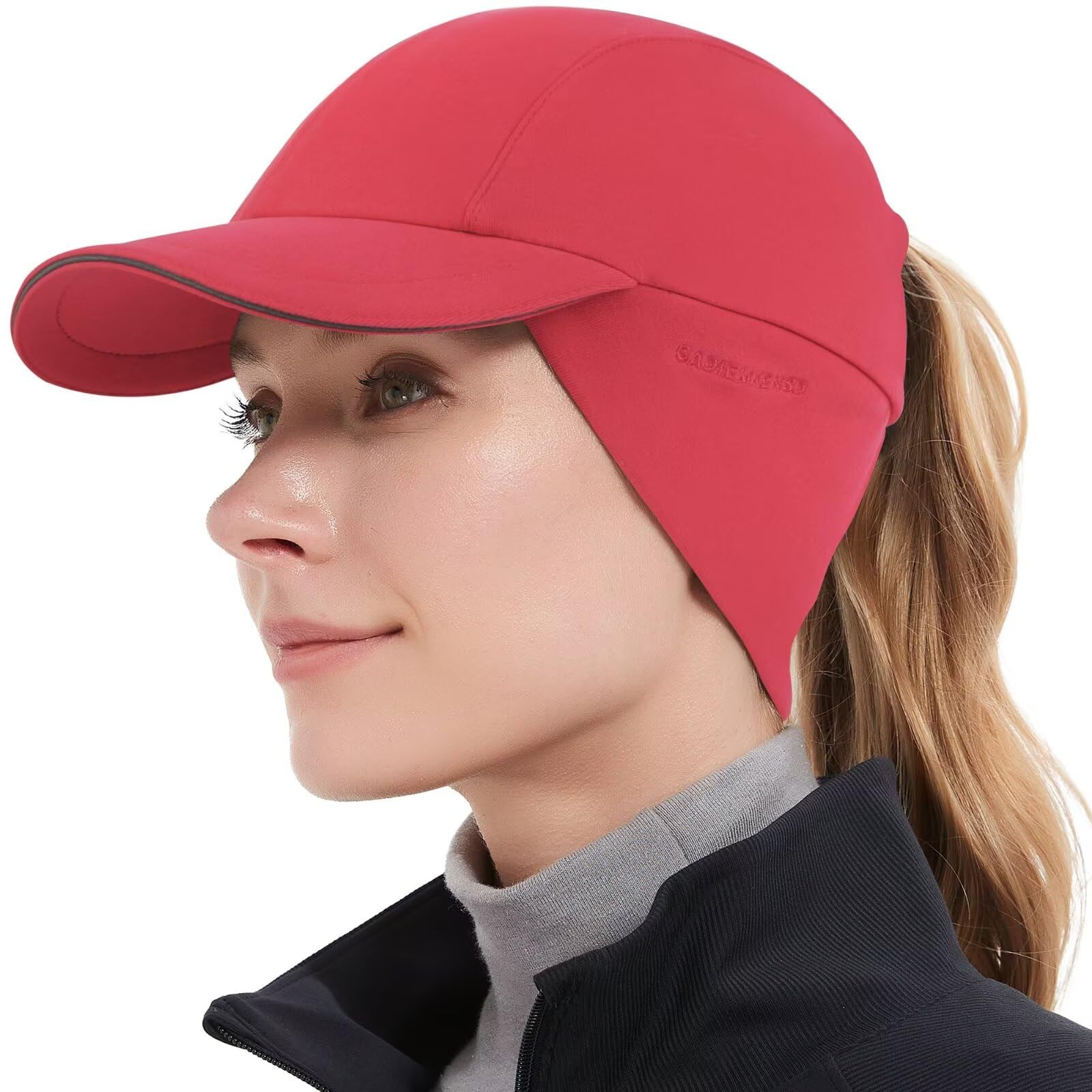 GADIEMKENSD Women's Winter Reflective Fleece Ponytail Hat with Drop Down Ear Warmer