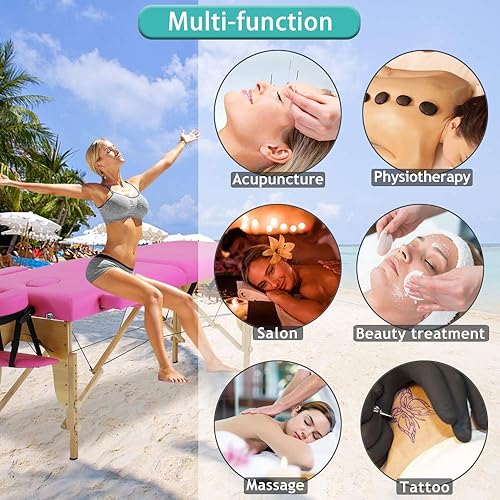 Miniatura 5 de Mesa de masaje portátil, cama de spa plegable de 84 pulgadas de altura ajustable con 2 pliegues y funda de transporte, piel sintética, profesional,