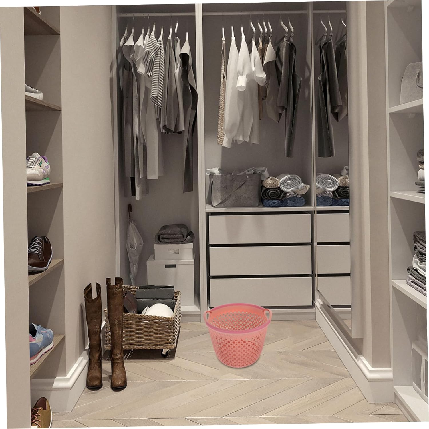 Portable Laundry Basket with Handle Medium Hollow Clothes Hamper for Bedroom Bathroom Nursery Lightweight Sundries Storage Holder with Ventilated Design to Prevent Odors