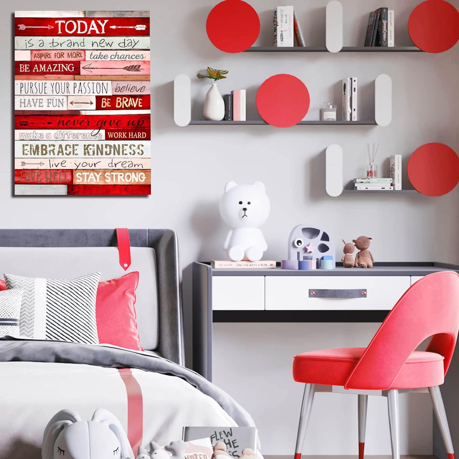 LAOTOART Red Inspirational Wall-Art For Bedroom - Motivational Quotes Wall Decor For Bathrooms - Home Office Decor For Women Large Canvas Wall Art Ready to Hang 24x16 Inches