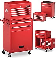 Vista 20 de Goplus Cofre de herramientas con ruedas, organizador de 5 cajones con ruedas bloqueables y cajones deslizantes, parte superior desmontable y estante