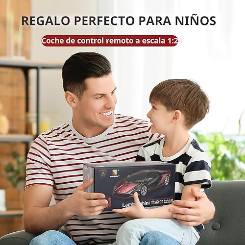 Vista 5 de MIEBELY Lamboghini - Auto de juguete Lambo a escala 124, 3.7 V, 500 mAh, Sián auto de control remoto rápido para niños de 8 a 12 años