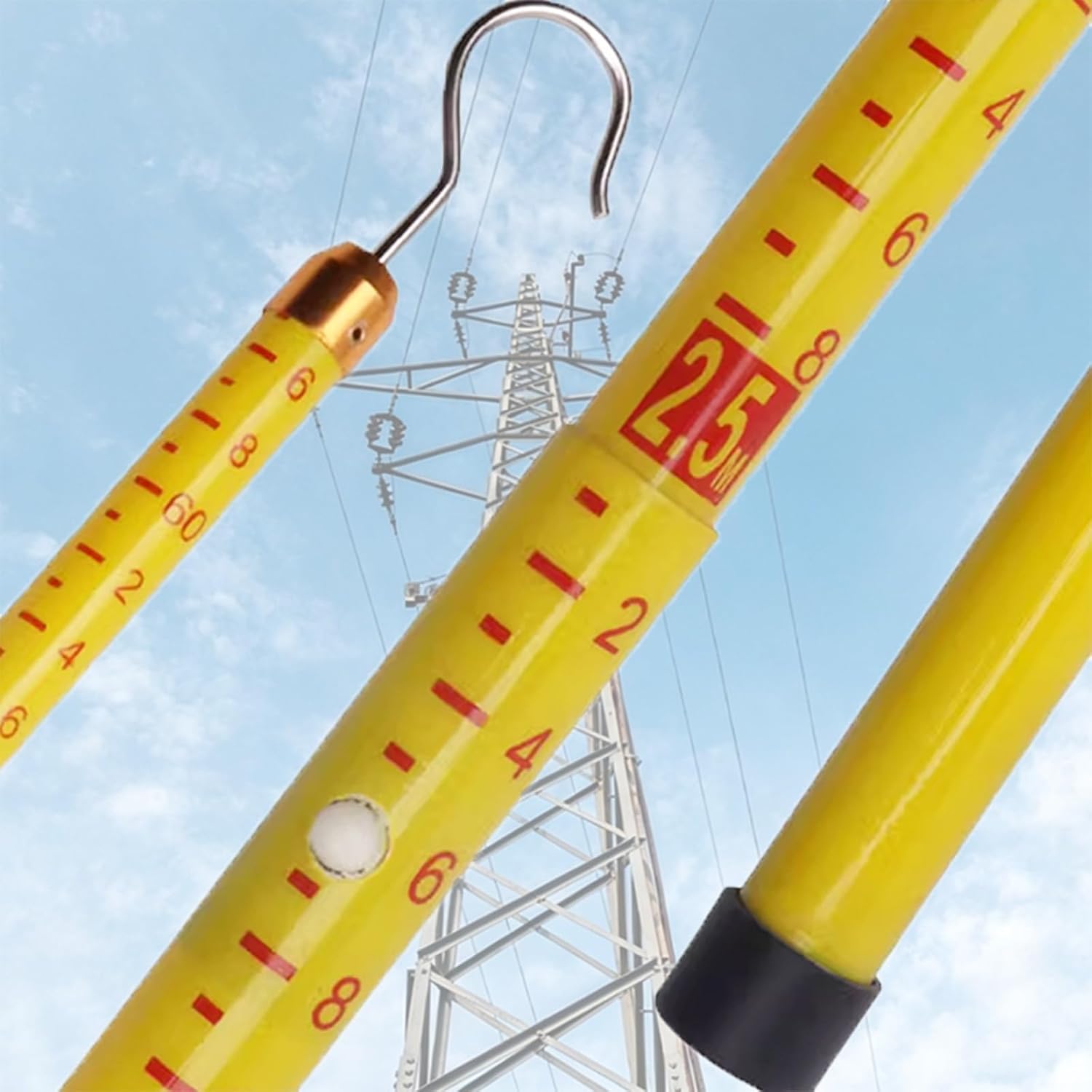 High Voltage Distance Measuring Rods, Epoxy Insulated Pole Measuring with Carry Pouch, Non-Conductive Measurement Stick for Substation Forestry(1 Pack,18m/59ft)
