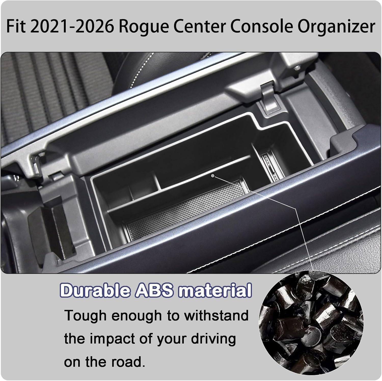 HGWEI 2PCS Center Console Organizer Compatible with Nissan Rogue 2021-2026 Interior Accessories, Rogue Lower Console Armrest Storage Box Insert Secondary Tray (Not for Rogue Sport), Black