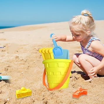 Beach Toys for Kids - 5 Pieces Sandbox Toy, Summer Outdoor Travel Toys | Kids Beach Sand Bucket Set, Beach Bucket and Spade, Backyard Games for Kids Ages 3 and Up, Party Toys for Beach and Garden