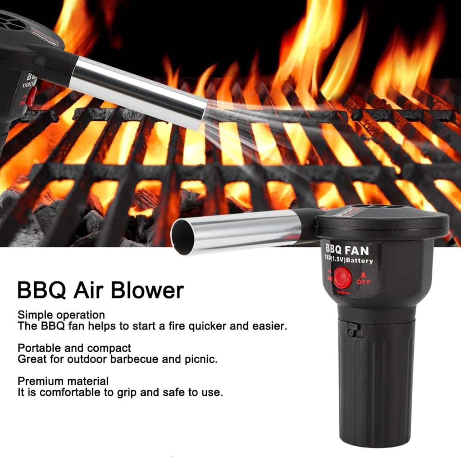 Ventilatore per griglia elettrico, Portable alimenté par batterie ventilateur de Barbecue souffleur d'air pour Camping en plein Air pique-nique Barbecue au charbon de bois