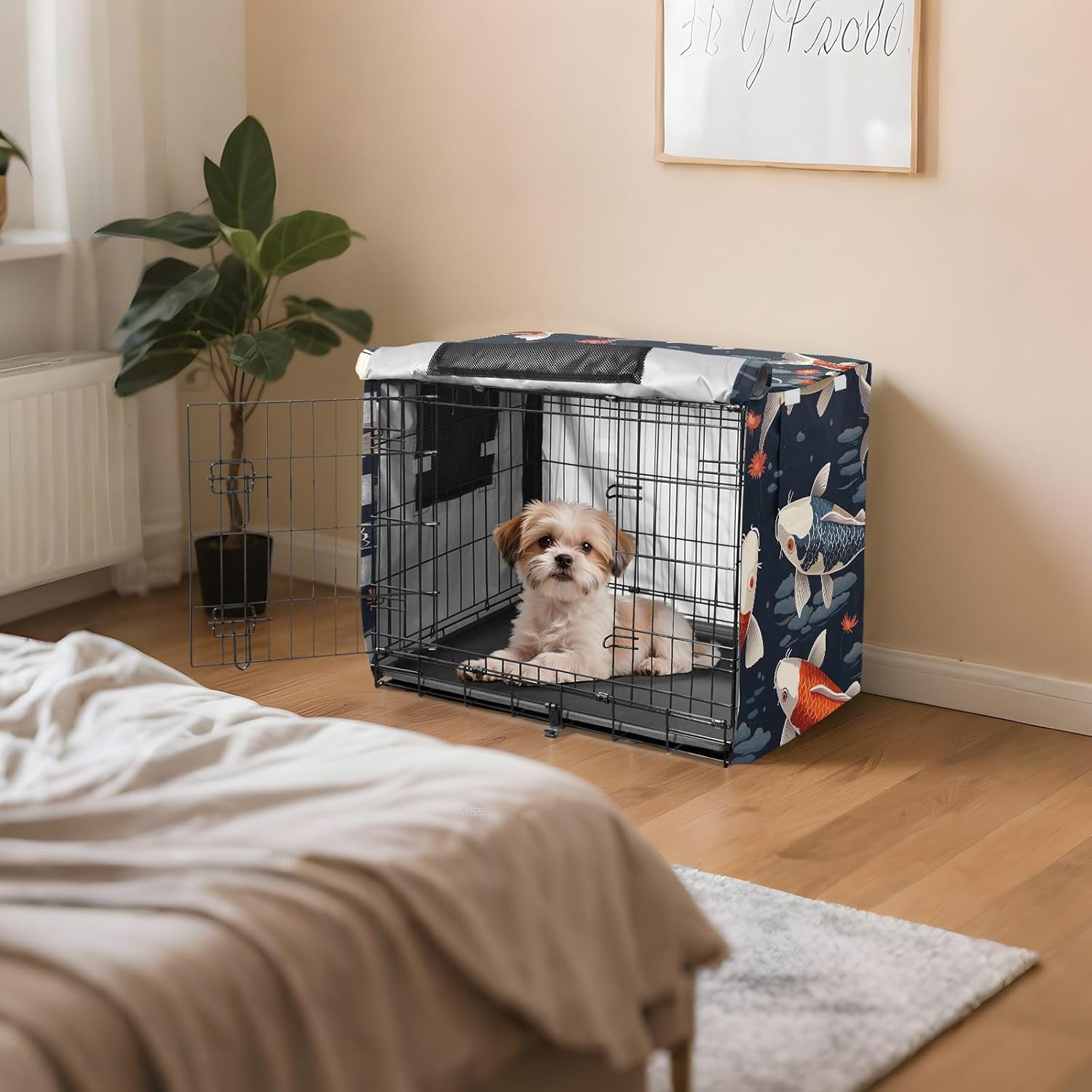 Many Koi Fishes Dog Crate Cover Water-Resistant, S-XL Washable Cage Cover for Puppies Training, Large