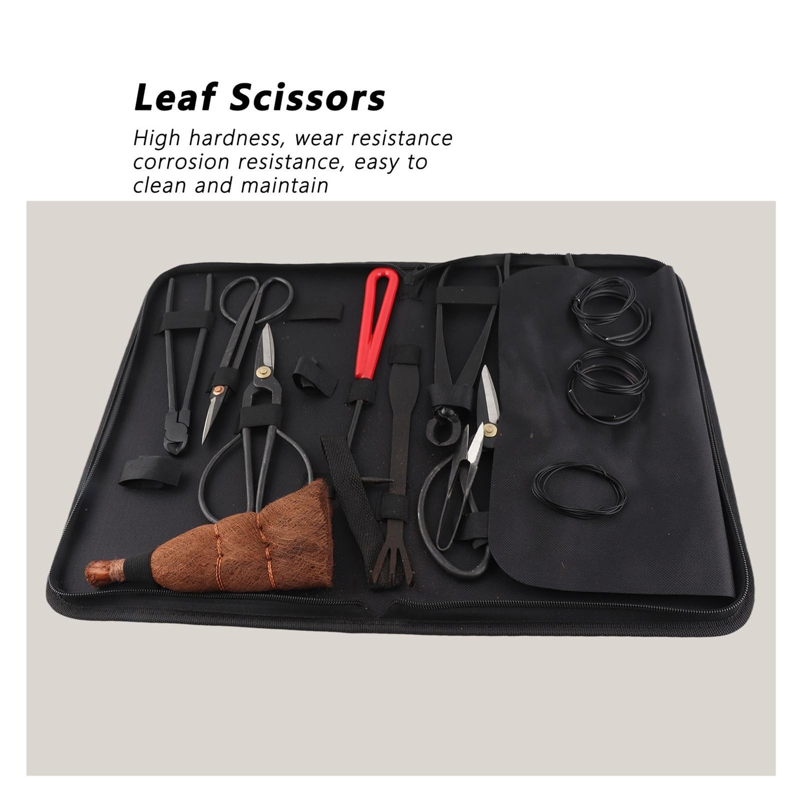 ESESE Juego de Herramientas Profesionales for bonsái de 5 Piezas: Tijeras de podar de Acero al Carbono, recortador de Hojas con Bolsa de Transporte, rastrillo y Cortador de Ramas. Kit Completo