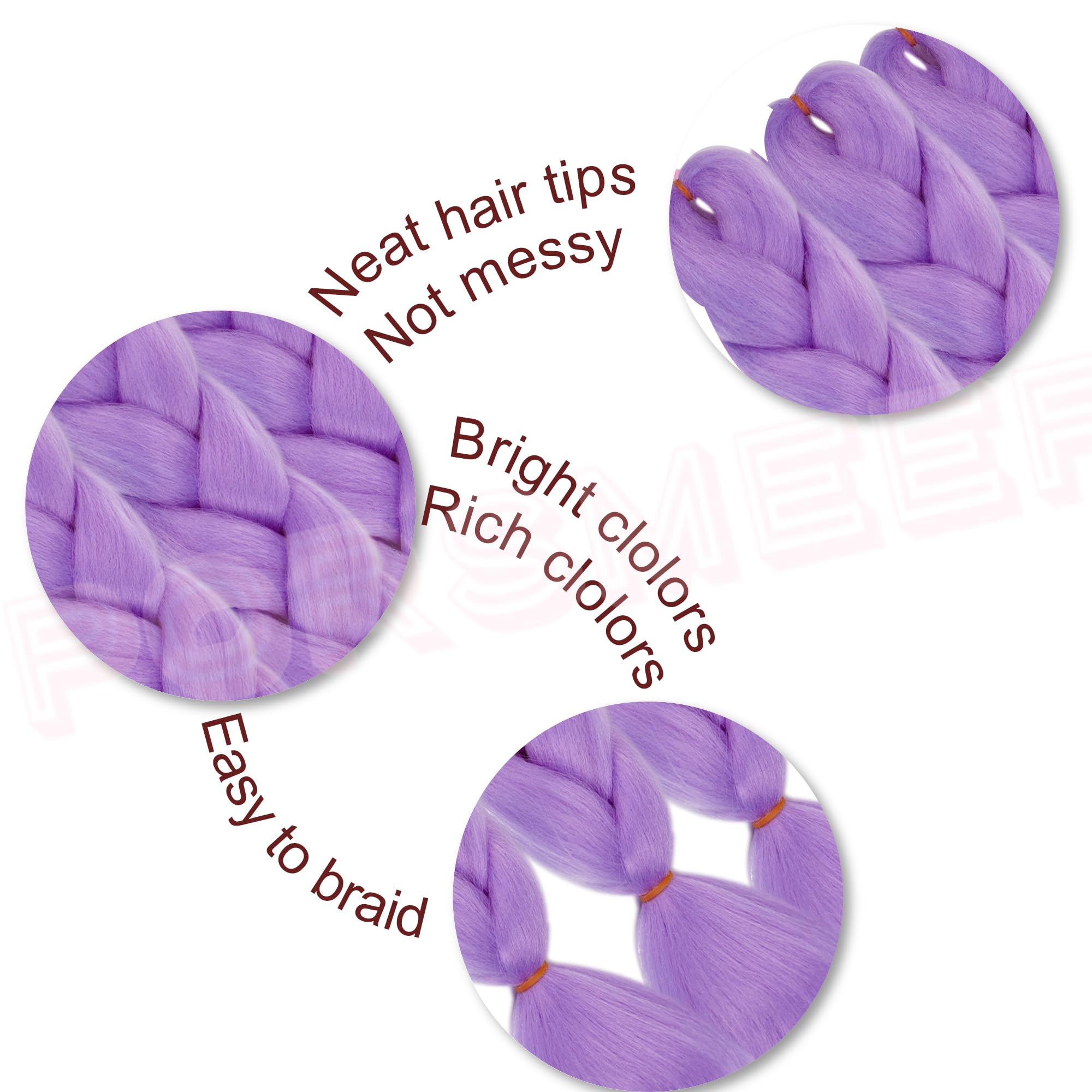 ColorfulPanda 3pcs/pack Hair Extensions for Braiding Crochet Twist Hair Light Purple Color,Yaki Synthetic Easy Jumbo Braids Pre-stretched African Box Braided hair 24inch - Image 3