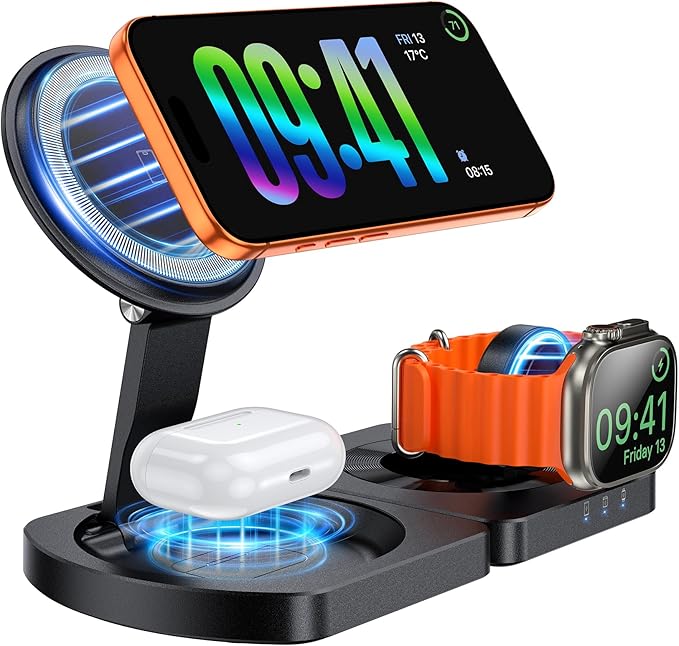 EGV 3 in 1 Wireless Charger, Inductive Charging Station for iPhone 17 16 Pro Max/15 14 13 12 11 Series