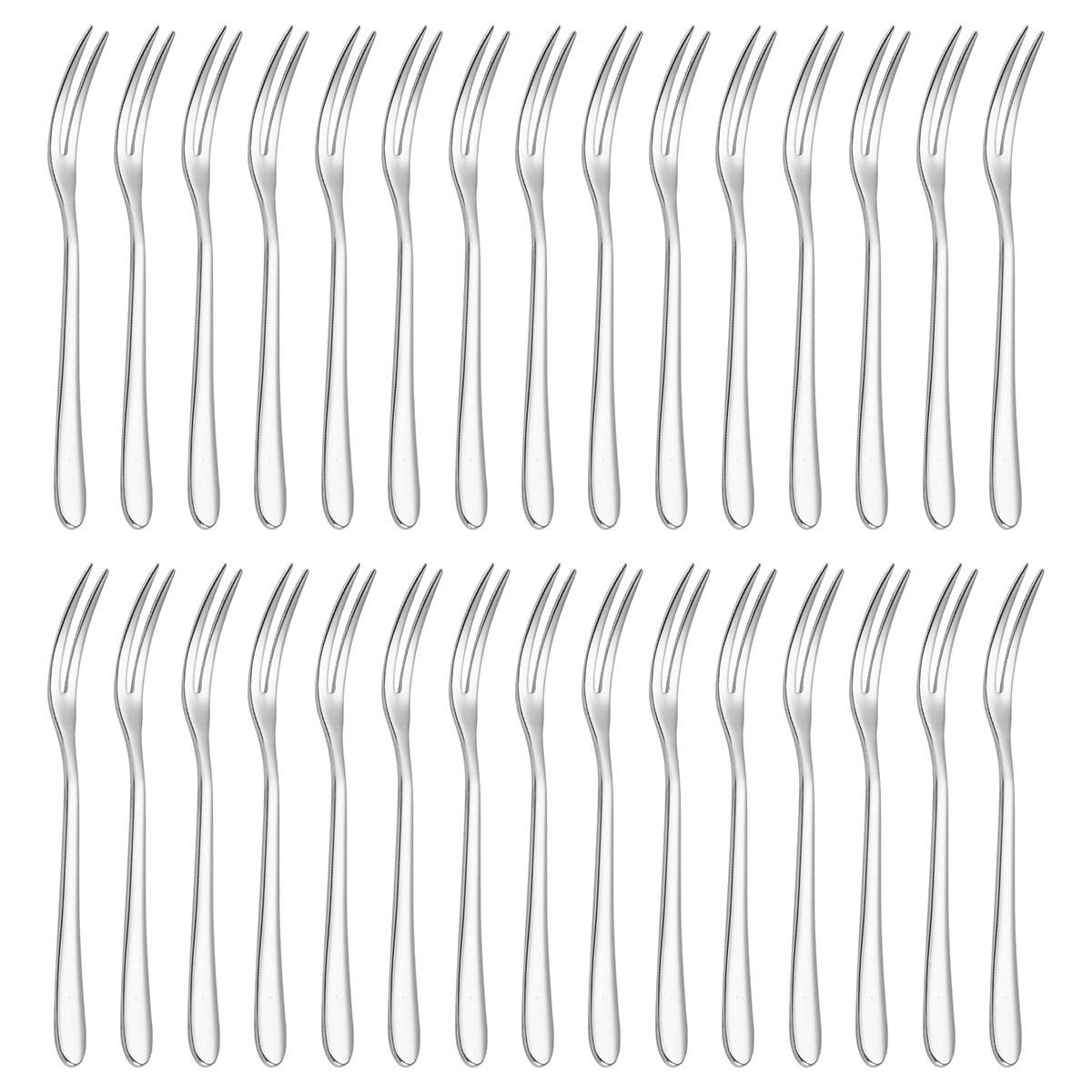 Stainless Steel Fruit Forks, DBAILY 30pcs Mini Elegant Dessert Pastry Appetizer Forks Set Fine Polishing Small Two Prong Cake Fork for Home Restaurant Buffet (Silver) 13cm